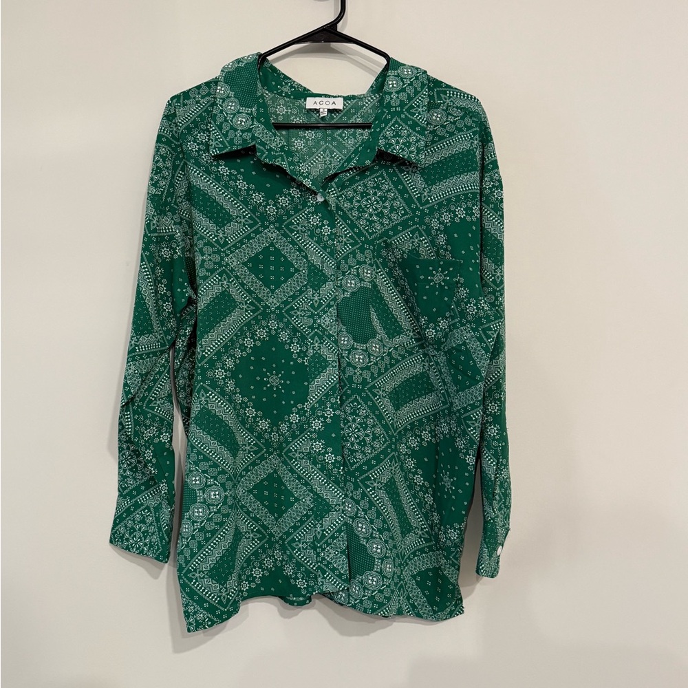 ACOA Green Bandana-Print Button-Down Shirt